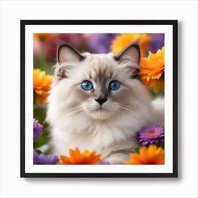 Cat In Flowers 11 Art Print