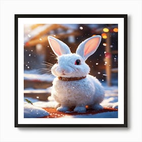 White Rabbit In The Snow Art Print