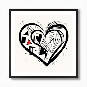 Geometric Black Line Heart 1 Art Print