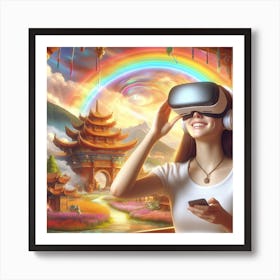 Young women wearing a VR headset 2 Art Print