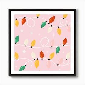 Holiday Christmas Lights Minimal Retro Bold Pink Art Print