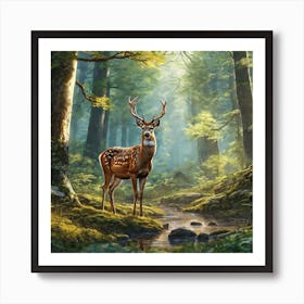 Deer In The Forest Ultra Hd Realistic Vivid Colors Highly Detailed Uhd Drawing Pen And Ink Pe (61) Art Print