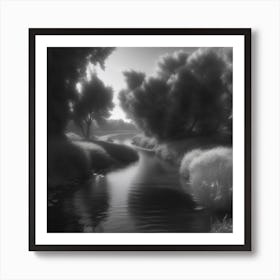 Black And White River 5 Art Print