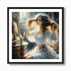 Girl in front of a mirror Art Print