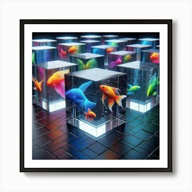 Colorful Fish In Cubes Art Print