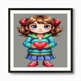 Little Girl Holding A Heart Art Print