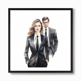 Man And Woman In Business Suit Art Print