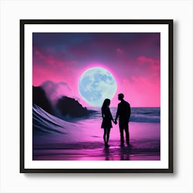 Couple Holding Hands On The Beach Art Print