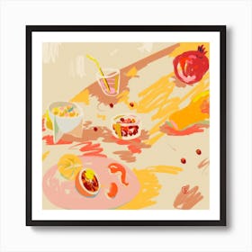 Orange And Pink Fruit Square Art Print