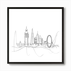 London Skyline, minimalist, line art, black and white. Art Print