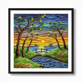 Highly detailed digital painting with sunset landscape design 7 Art Print