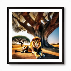 Lion Under A Tree 10 Art Print