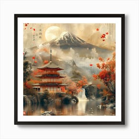 Japanese Pagoda, retro collage Art Print