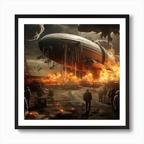 Zeppelin airship crash. Art Print