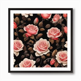 Roses On Black Art Print