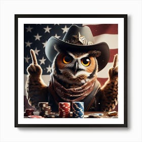 Owl With Poker Chips Art Print