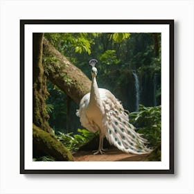 White Peacock In Forest Art Print