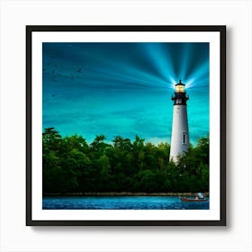 Lighthouse At Night Art Print