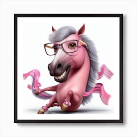 Pink Horse With Glasses Art Print