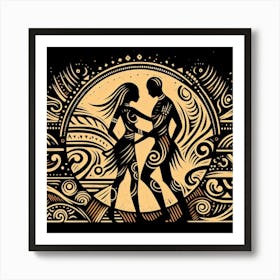 Tribal African Art Silhouette of a man and woman 1 Art Print