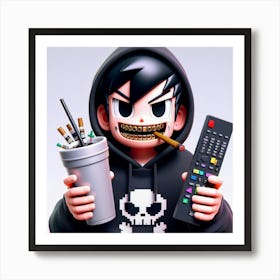 Cartoon Character Holding A Remote Control Art Print