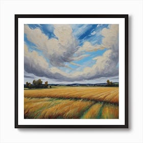 Beautiful Shot Of A Whet Field With A Cloudy Sky 1 Art Print