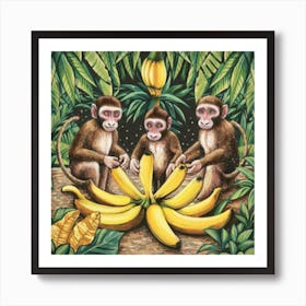 Banana Peeling Monkeys Jungle Jamboree Print Art Art Print