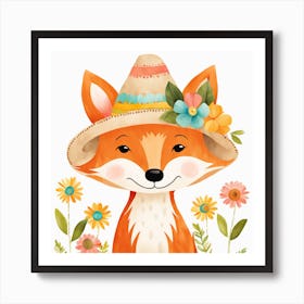 Floral Baby Fox Nursery Illustration (19) Art Print