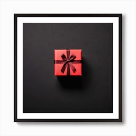 Red Gift Box On Black Background 3 Art Print