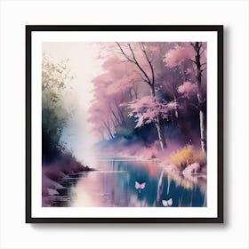 Pink Butterflies In The Water Art Print