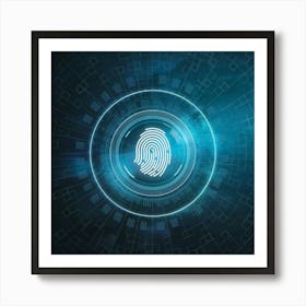 Fingerprint On A Blue Background Art Print