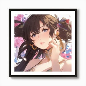 Anime Girl With Flowers Art Print