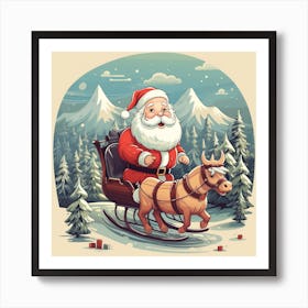 Santa Claus On Sleigh Art Print