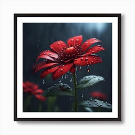 Red flower in rain Art Print