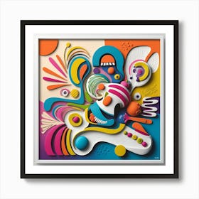 Vibrant, playful design with abstract shapes, bold lines, and bright colors.1 Art Print