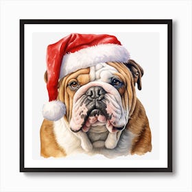 Bulldog Santa Hat 5 Art Print