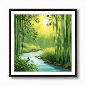 A Stream In A Bamboo Forest At Sun Rise Square Composition 180 Art Print