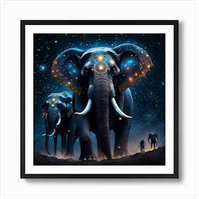 Elephants In The Night Sky 1 Art Print
