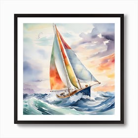 Rainbow Sailing Boat Art Print