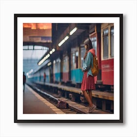 Leonardo Diffusion Xl A Girl Standing On Railway Station Leavi 1 (1) Art Print