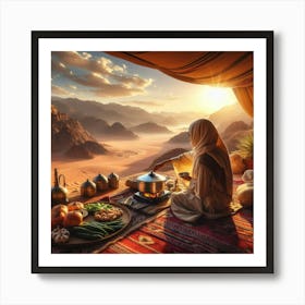 Bedouin Woman Cooking With Panoramic View 1 Art Print