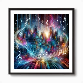 A Dynamic, Abstract Representation Of A Cityscape, Infused With Pulsating Neon Lights 1 Art Print