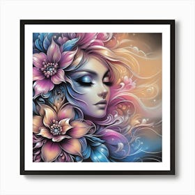 Girl With Flowers 19 Art Print