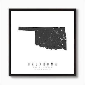 Oklahoma Mono Black And White Modern Minimal Street Map Square Art Print