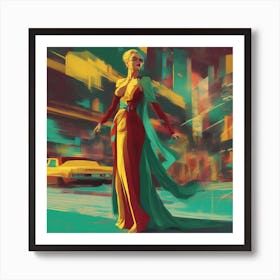 An Artwork Depicting A Full Body Woman, Big Tits, In The Style Of Glamorous Hollywood Portraits, Gre Art Print