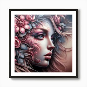 Portrait Of A Girl With Flowers 2 Art Print