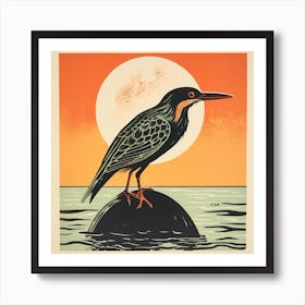 Retro Bird Lithograph Green Heron 3 Art Print