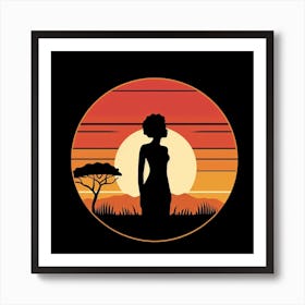 Silhouette Of African Woman At Sunset 4 Art Print