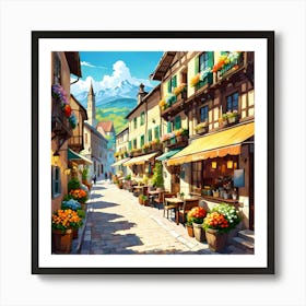 Village Street In The Old Town at Spring Art Print