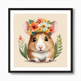 Floral Baby Hamster Nursery Illustration (31) Art Print
